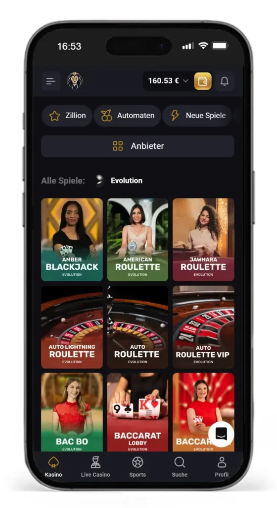 Einblick ins FortunePlay Live Casino mit Games von Evolution