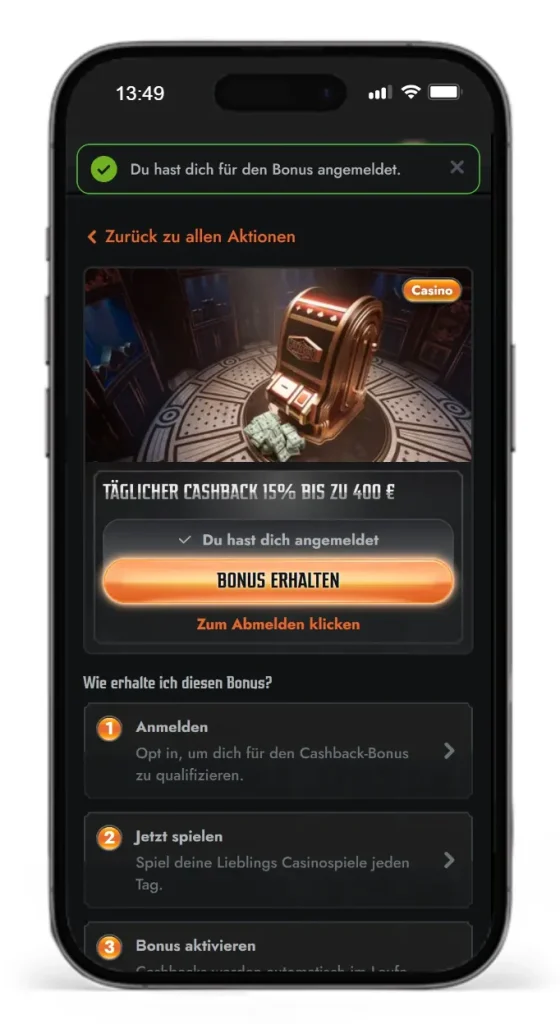Täglicher Cashback Bonus bei Gransino