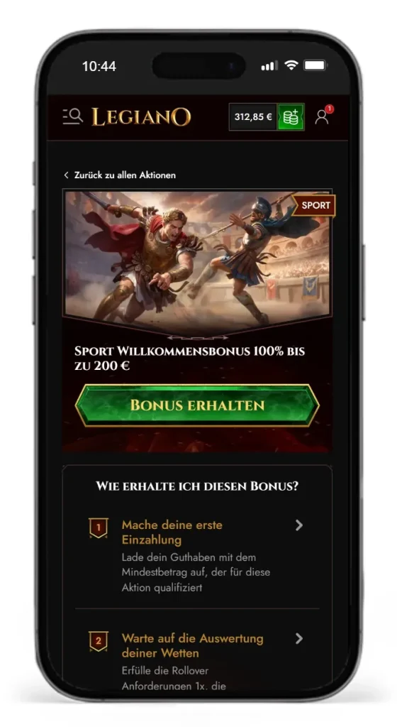 Sport Willkommensbonus bei Legiano