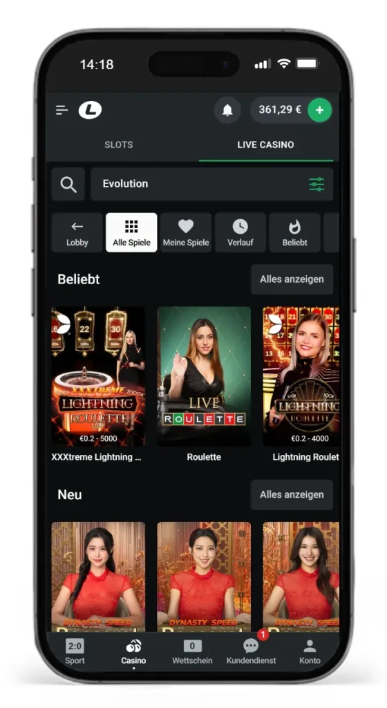 Evolution Gaming Tische im Leon Live Casino
