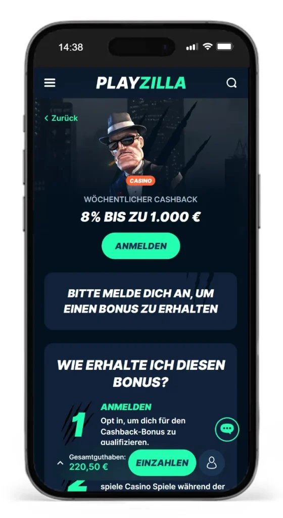 Wöchentlicher Cashback Bonus im PlayZilla Online Casino
