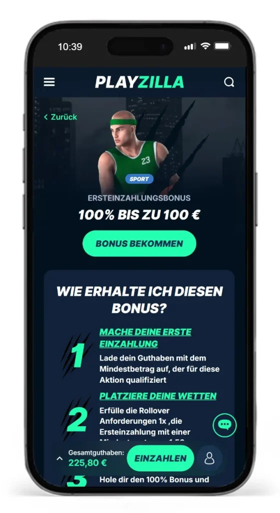 Ersteinzahlungsbonus im Sportbereich bei PlayZilla