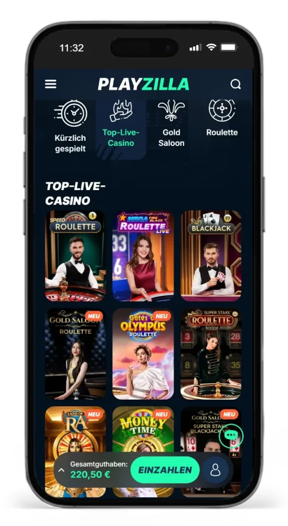 Einblick ins PlayZilla Live Casino