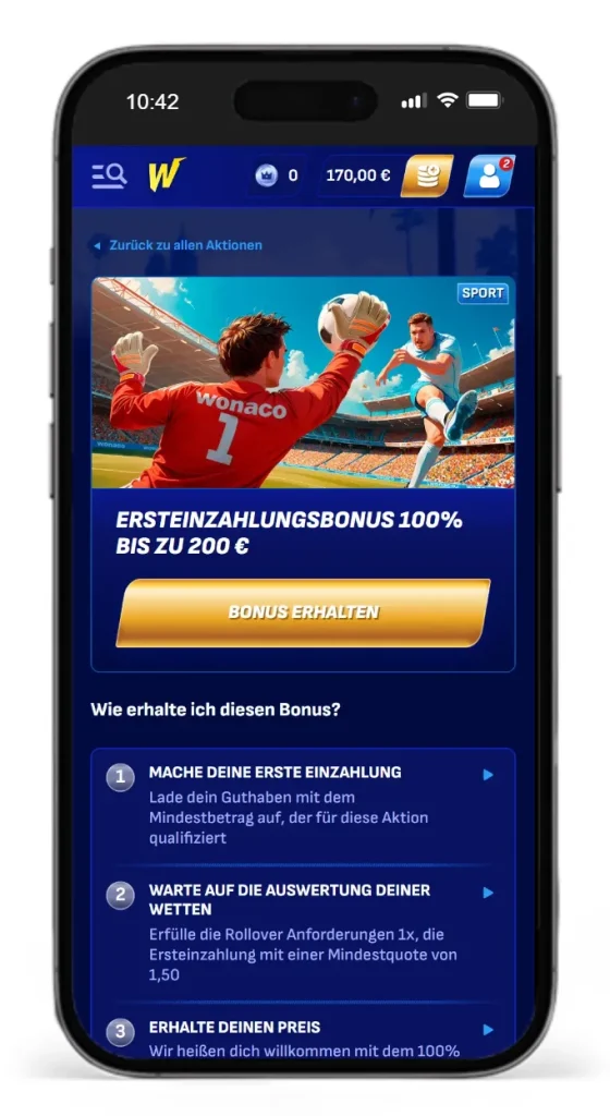 Ersteinzahlungsbonus im Wonaco Casino mit Sportwetten