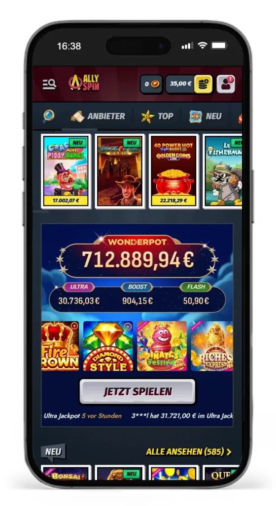 Slotauswahl im AllySpin Online Casino