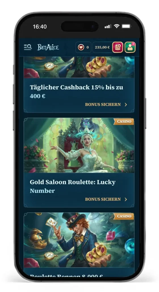 Täglicher Cashback und weitere Bonusaktionen im BetAlice Online Casino