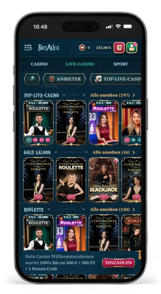 Einblick ins BetAlice Live Casino