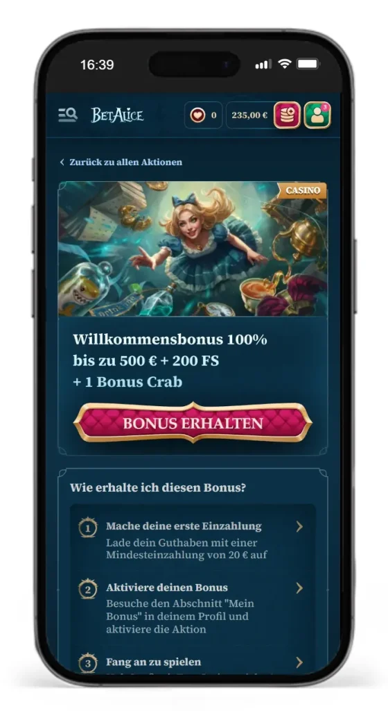 Casino Willkommensbonus bei BetAlice