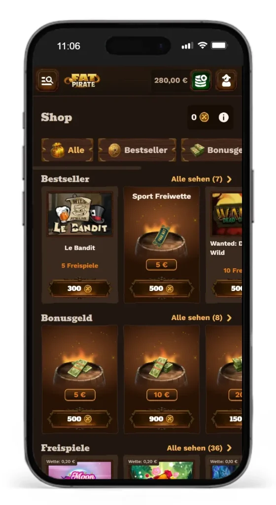 Bonus Shop im Fatpirate Online Casino