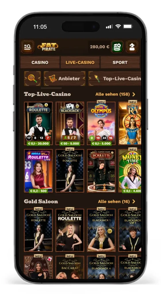 Einblick ins Fatpirate Live Casino