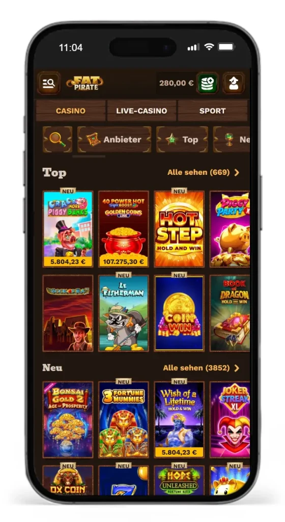 Slotauswahl im Fatpirate Online Casino