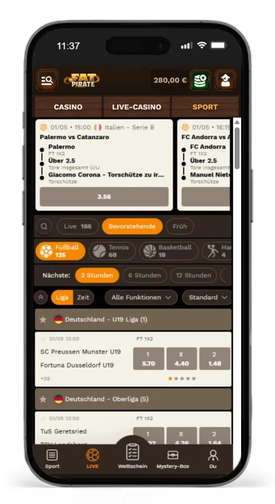 Der Sportwetten Bereich bei FatPirate