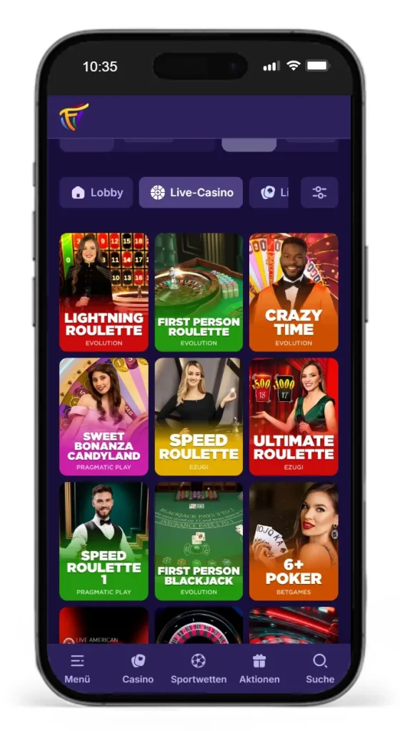Einblick ins Fiestaslots Live Casino