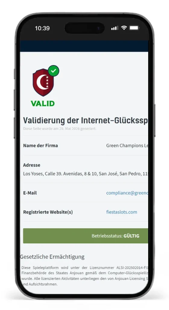 Anjouan Lizenz von Fiestaslots