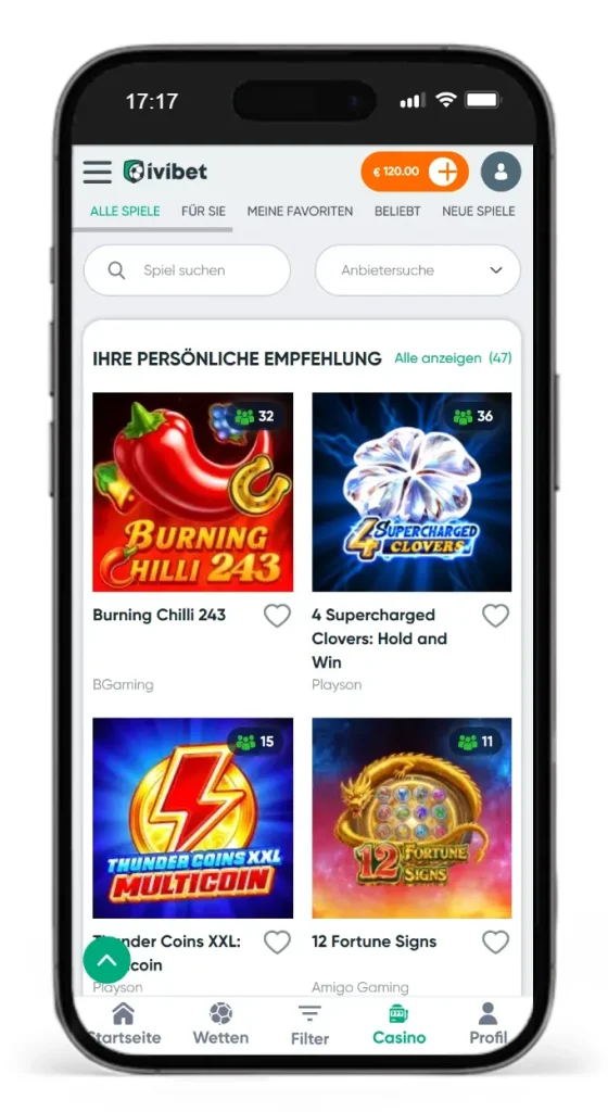 Slotauswahl bei Ivibet