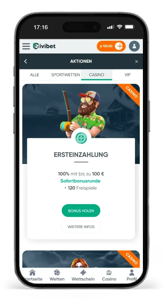 Ersteinzahlungsbonus im Ivibet Online Casino