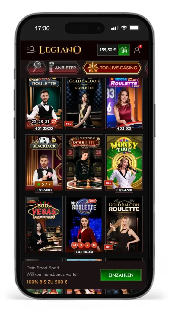 Einblick ins Legiano Live Casino