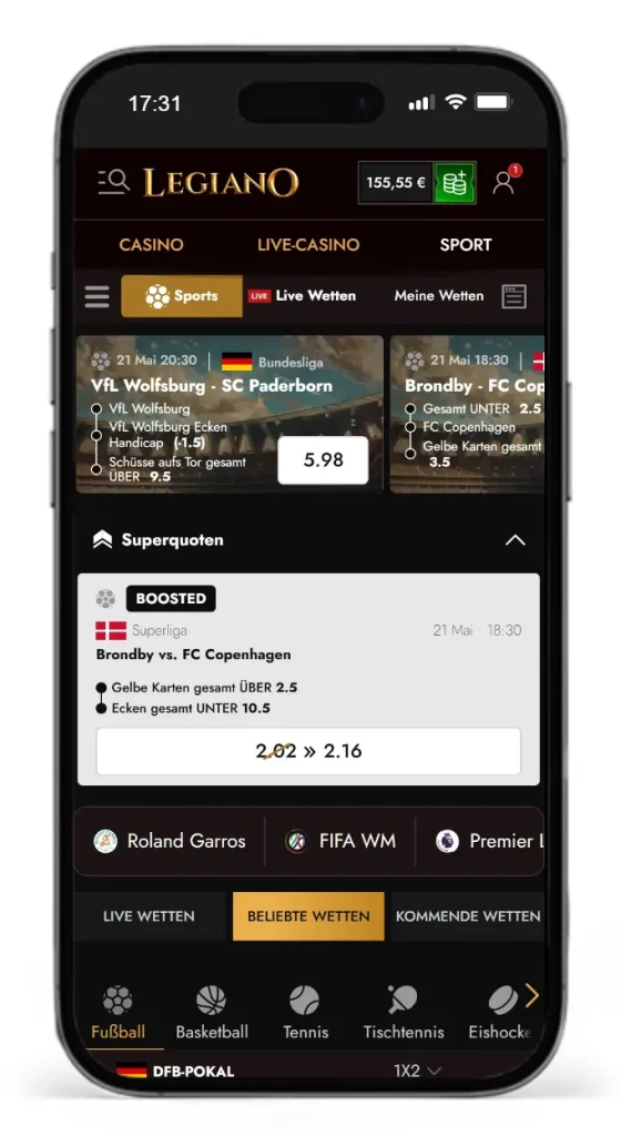 Einblick in den Legiano Sportwetten Bereich