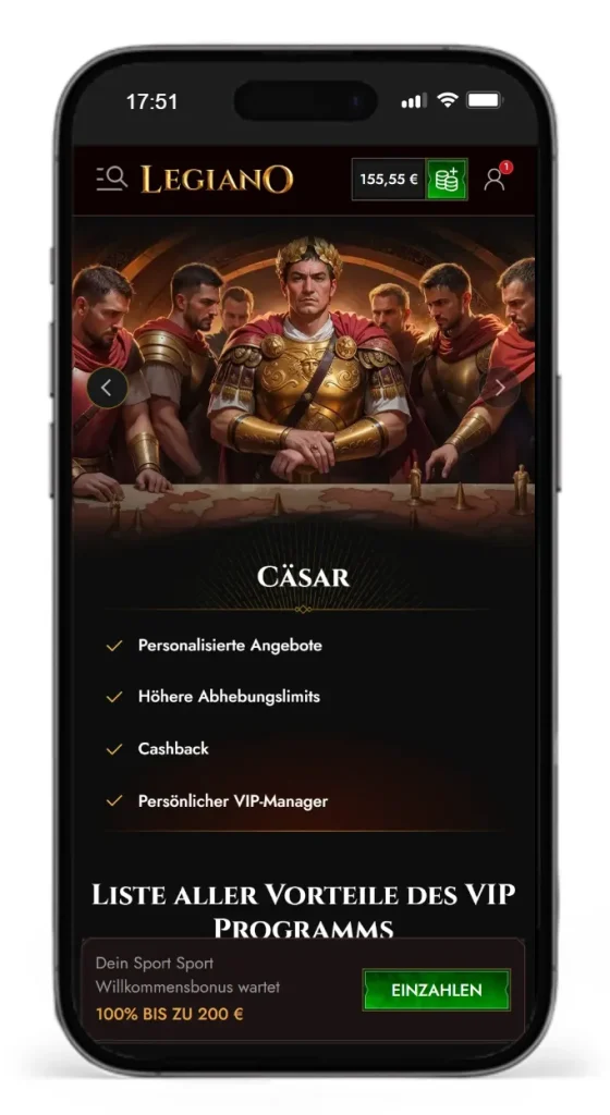 Höchste Stufe im Legiano VIP-Programm