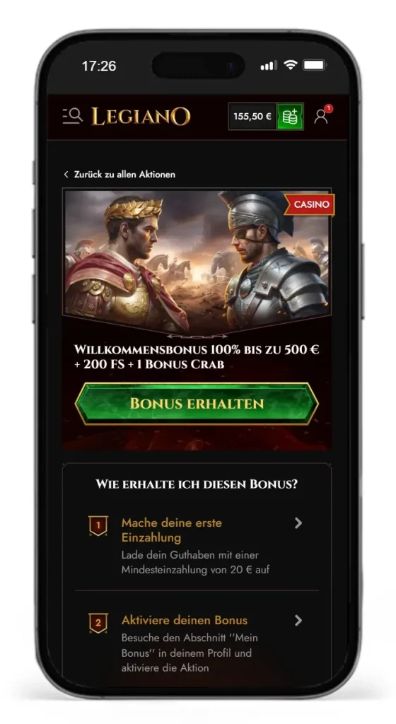 Willkommensbonusn im Legiano Online Casino
