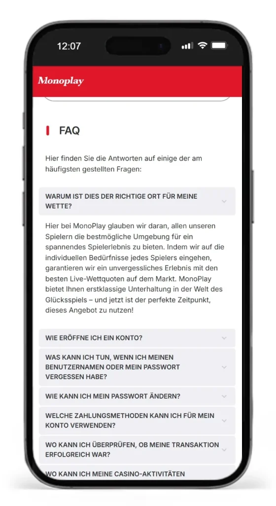Hilfezentrum und FAQ im Monoplay Online Casino