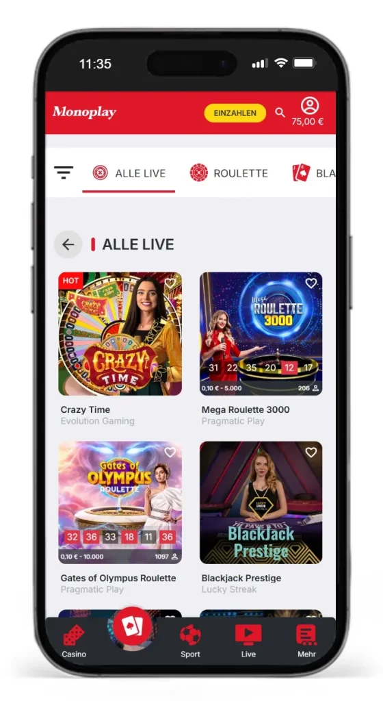 Einblick ins Monoplay Live Casino