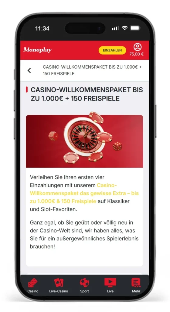 Willkommensbonus im Monoplay Online Casino