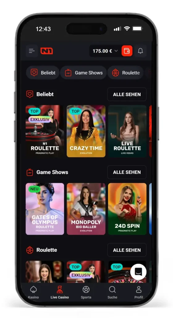 Einblick ins N1Bet Live Casino