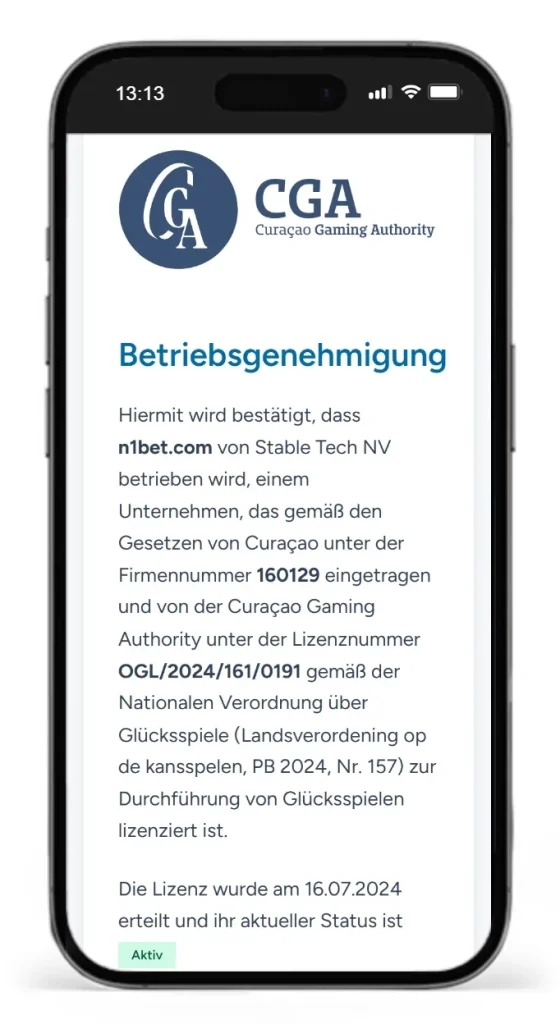 Curacao Lizenz von N1Bet