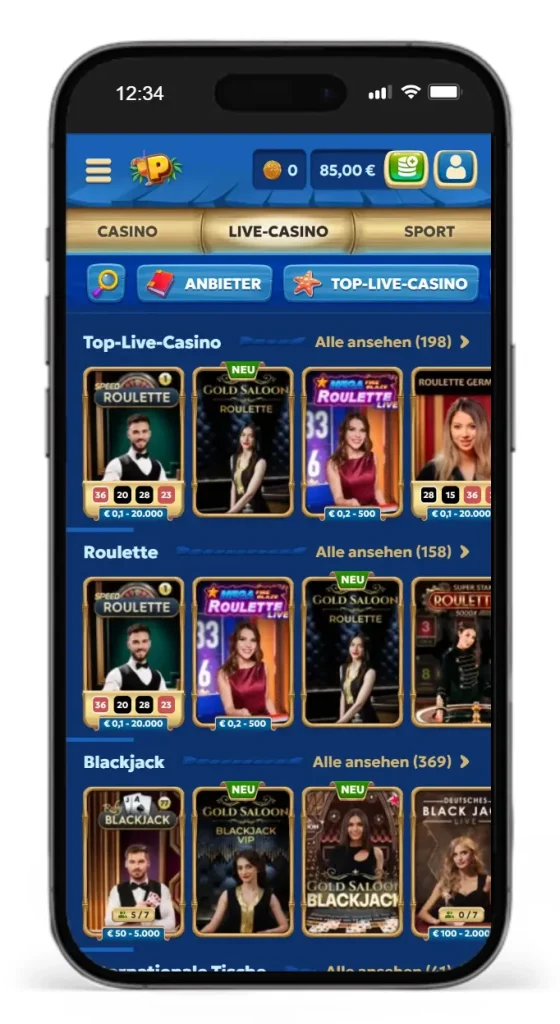 Einblick ins Pandido Live Casino