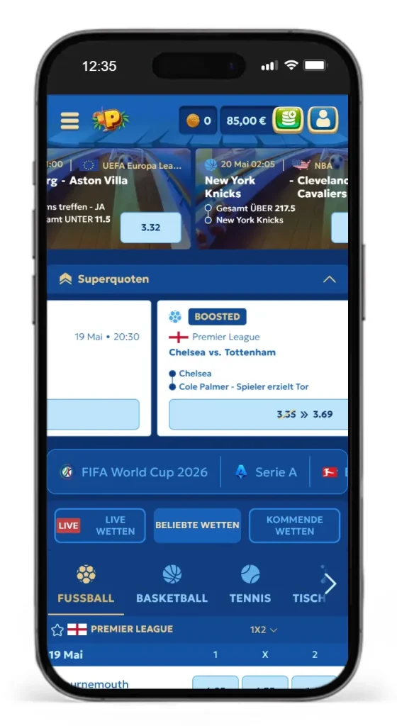 Sportwetten Bereich bei Pandido