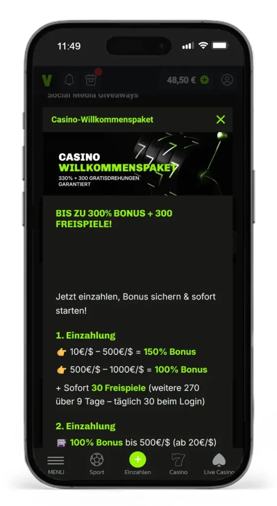 Casino Willkommenspaket im Velobet Online Casino
