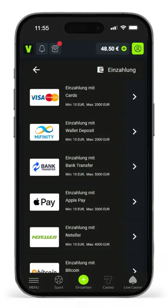 Einzahlungen im Velobet Online Casino