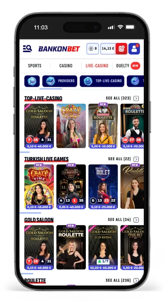 Einblick ins Bankonbet Live Casino
