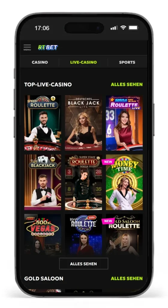 Einblick ins RTbet Live Casino