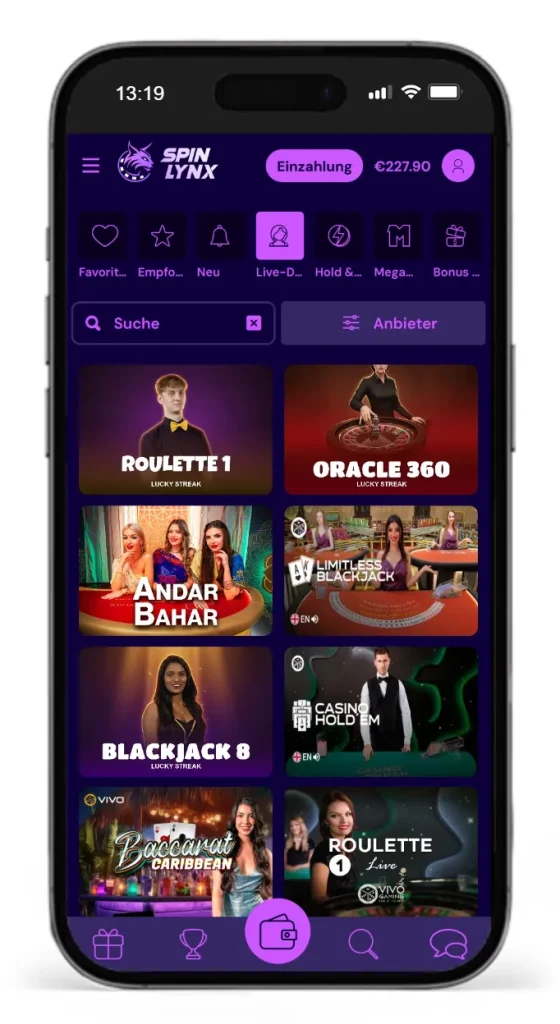 Einblick ins SpinLynx Live Casino
