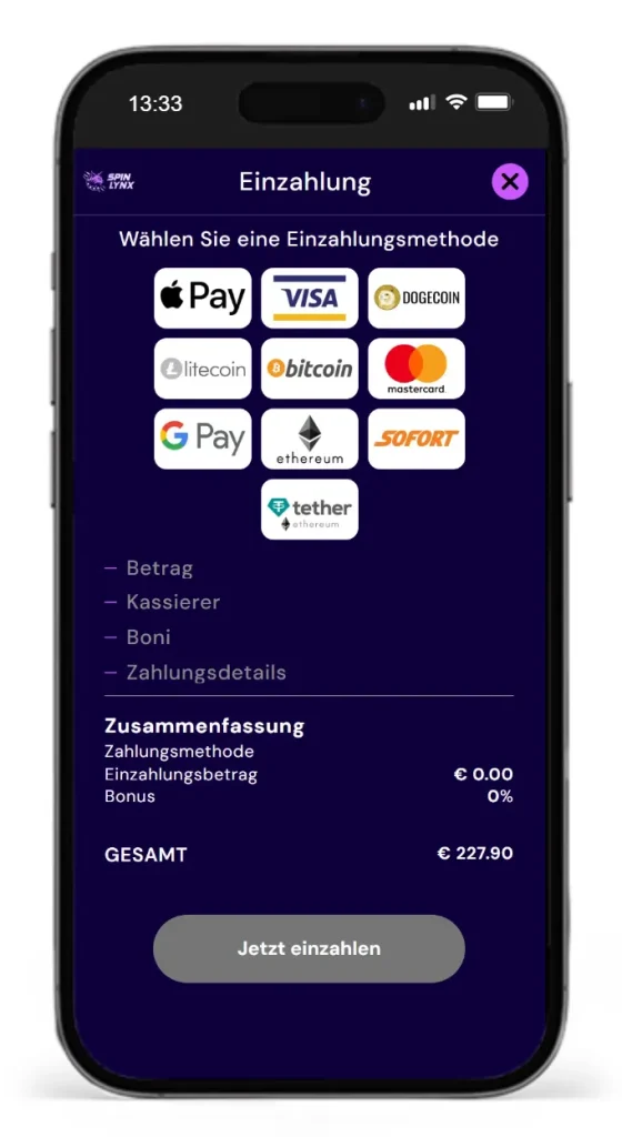 Einzahlungsmethoden im SpinLynx Online Casino
