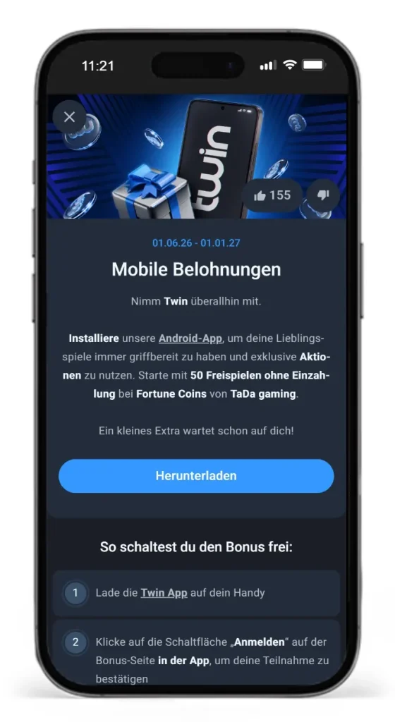 Download App für Android im Twin Casino