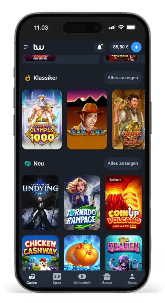 Slotauswahl im Twin Online Casino