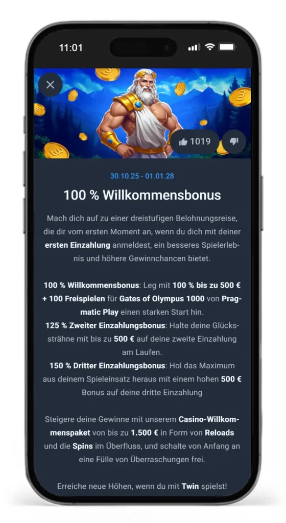 Willkommensbonus im Twin Online Casino