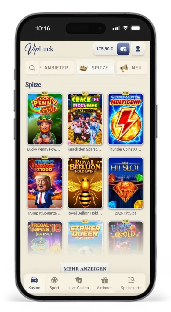 Slotauswahl im VIP Luck Online Casino