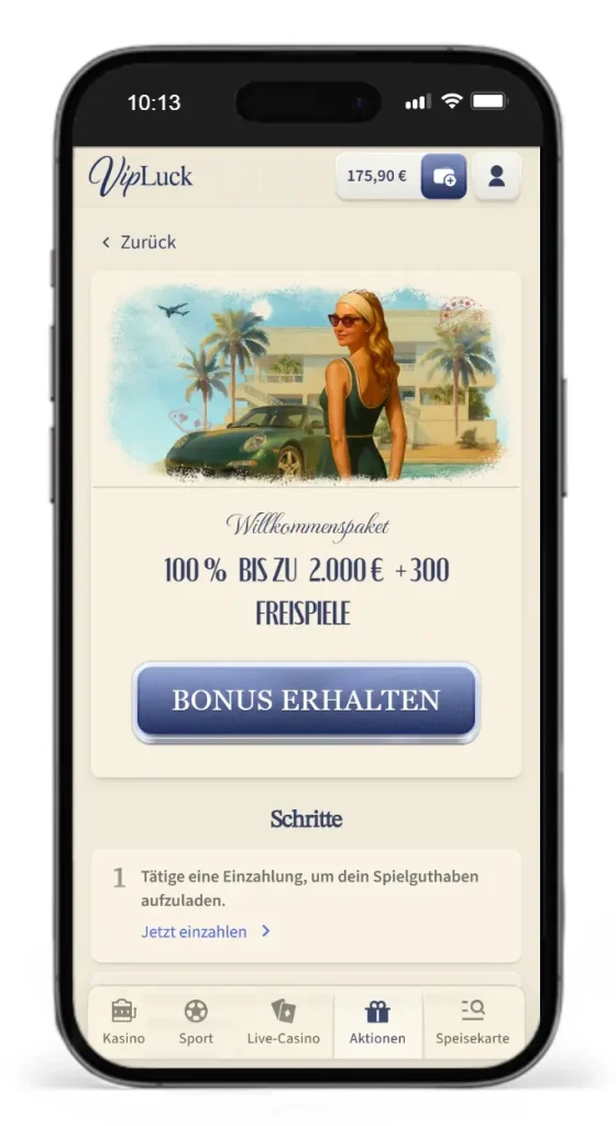 Willkommenspaket bei VIP Luck