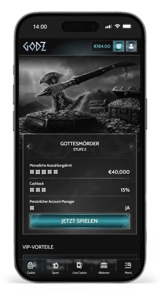 Stufe 5 im Godz VIP Programm
