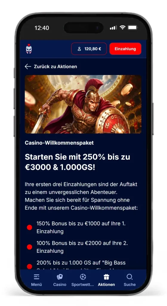 Casino Willkommenspaket im Gladiatorsbet Online Casino