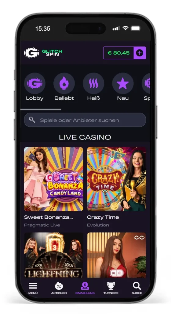 Einblick ins Glitchspin Live Casino