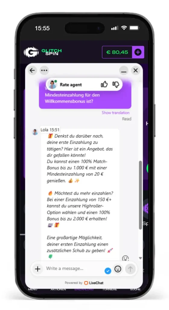 Glitchspin Casino Live Chat im Test