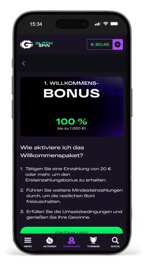 Willkommensbonus im Glitchspin Online Casino