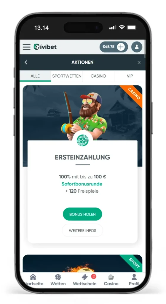 Ersteinzahlungsbonus im Ivibet Online Casino
