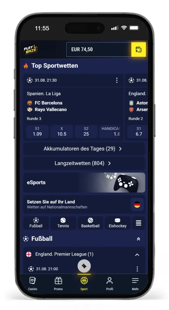 Playbaze Sport Wetten Auswahl