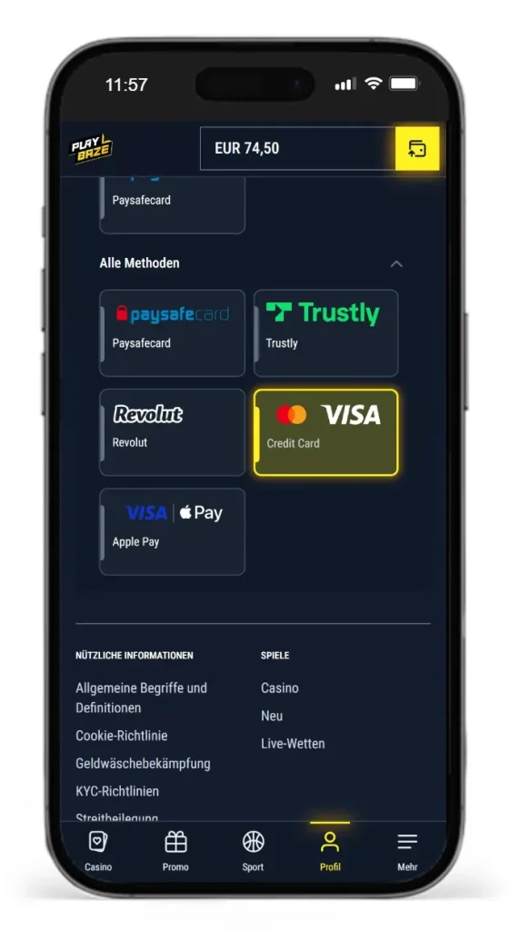 Zahlungsmethoden im Playbaze Online Casino